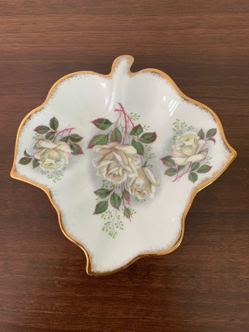 Vintage Queen Anne Bond China Porcelain Rose Serving Dish Gold Trim. England